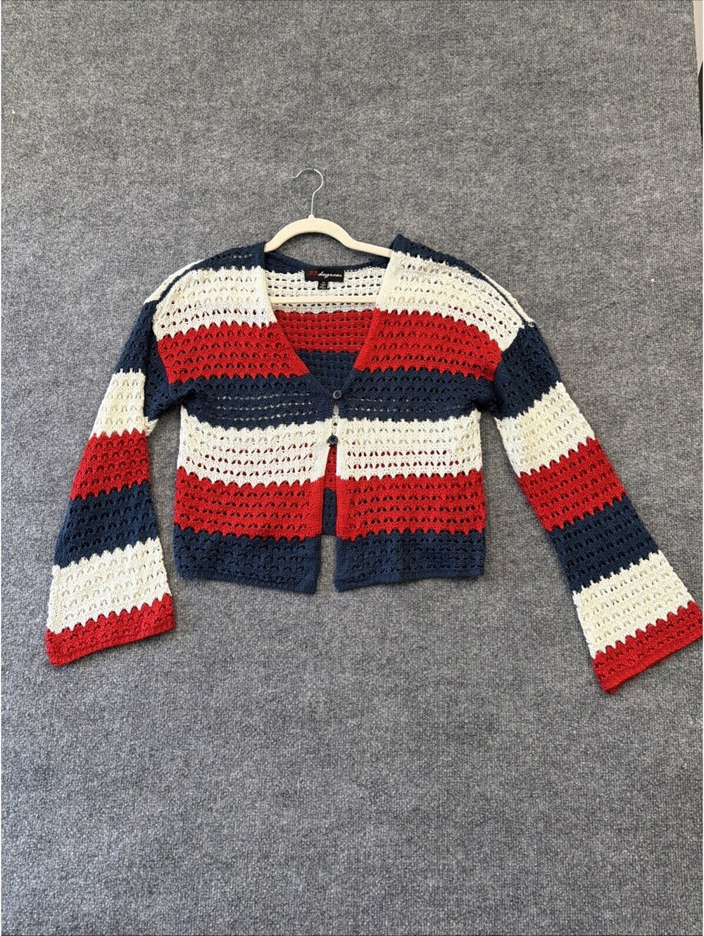 33 Degrees Red White Blue Crocheted Cardigan M